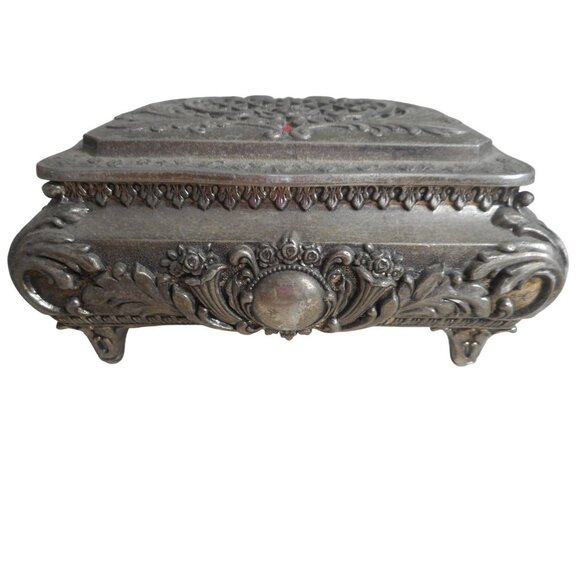 Vintage Ornate Metal silver plated Trinket, storage, jewelry box Japan - Picture 1 of 9